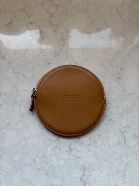 Coach Round Zip Coin Case in Cognac Tan